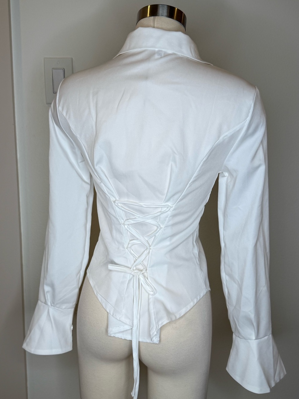 Women's White Lace-Up Back Tailored Shirt